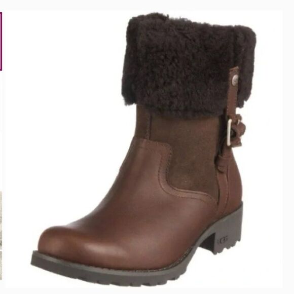 UGG BELLEVUE II SIZE 10 CONVERTIBLE BROWN LEATHER SHERPA LINED BOOTS - Picture 1 of 14
